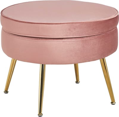 Poef Chanelle Roze - Velours - Breedte 52 cm - Diepte 52 cm - Hoogte 41 cm