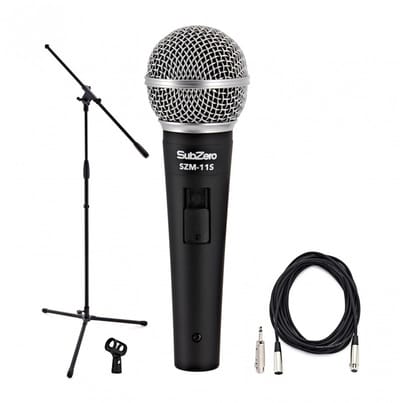 SubZero SZM-11S Dynamic Vocal Microphone with Switch, Boom Stand Pack