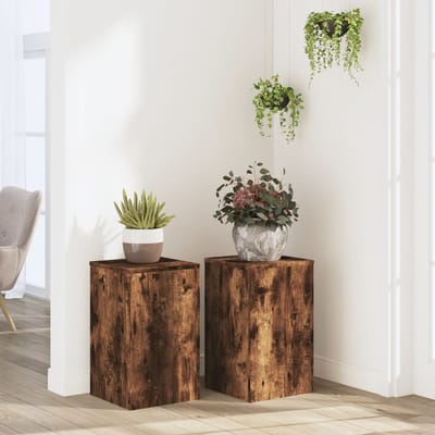 vidaXL - Plantenstandaards - 2 - st - 30x30x50 - cm - bewerkt - hout - gerookt - eiken