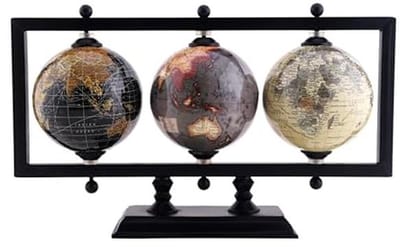 Decoratieve Wereldbol - Tafeldecoratie Bol - Huisdecoratie - Handgemaakt Uniek Stuk - 8" H x 14" B - Zwart