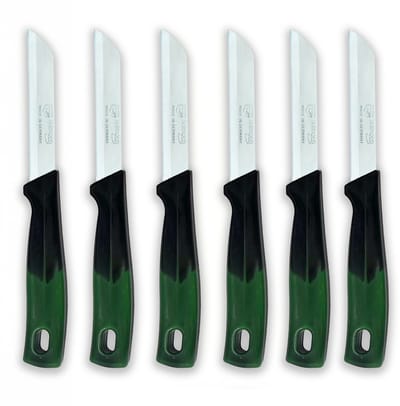 Solingen Kartelmes - Groente- en Tomatenmes met Kartel - RVS - 18,5 cm met "Blade Cover" - Ergonomisch Handvat - Groen-Zwart - 6 stuks