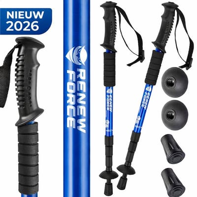 Nordic Walking - Anti-Schock Functie - Telescopisch Verstelbaar 65-140 cm - Complete Set - Blauw