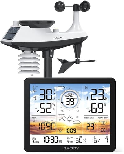 Draadloos Weerstation met Digitale Thermometer en Vochtigheidsmonitor, 7,4 Inch Kleurendisplay