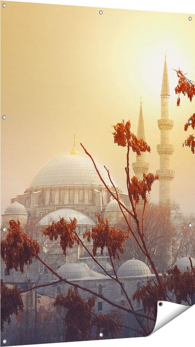 Gards Tuinposter Suleymaniye Moskee in Istanbul - 100x150 cm - Tuindoek - Tuindecoratie - Wanddecoratie buiten - Tuinschilderij