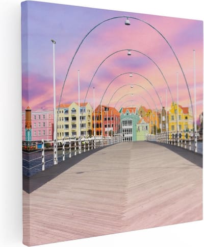 Artaza Canvas Schilderij Willemstad - 30x30 cm - Klein - Wanddecoratie Zonsondergang - Muurdecoratie Stad - Kamer Accessoires