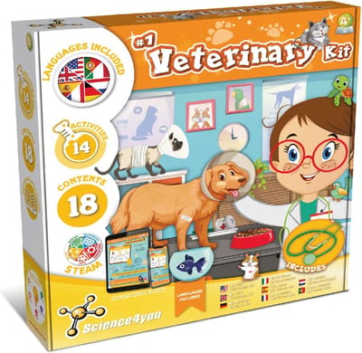 Science4you Veterinary Kit – Speelset met Jas, Stethoscoop & Educatief Boek – Leerzaam Dierenarts Speelgoed – Leeftijd 4+
