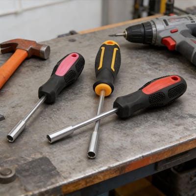 Schroevendraaier Handvat - Bithouder Grip Tool - Klus Klussen - Antislip Rubbergreep - 20.5 cm - Geel Zwart Rood