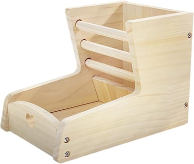 Hooi Houder - Voerrek Knaagdieren - Georganiseerd Voeren - Dubbel Voedercompartiment - 14.5x22x15.5cm - Houtkleur