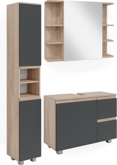Vicco J-Shape Badkamermeubel set – 3 delen, met hoge kast Sonoma