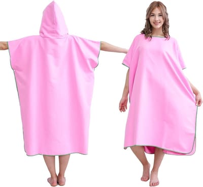 Comfortabele Microvezel Surf Poncho Handdoek voor Volwassenen - Sneldrogend, Lichtgewicht, Ideaal voor Zwemmen, Camping en Reizen, Roze
