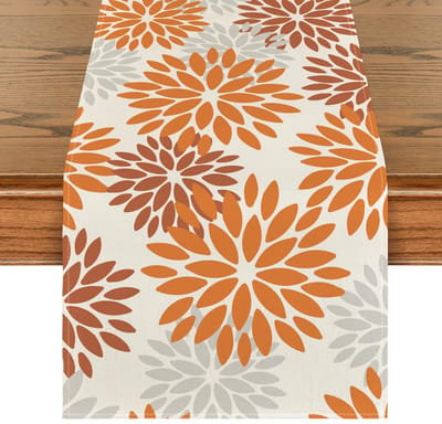 Tafelloper - Oranje Dahlia's Herfstmotief - Voor Seizoensgebonden Tafeldecoratie Binnen - Feestelijk - 40x300 cm
