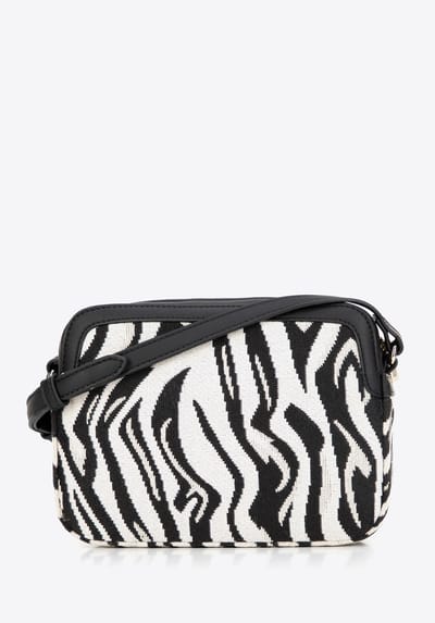 Wittchen - Dames Crossbody Tas - Jacquard & Eco-leer - Wit & Zwart