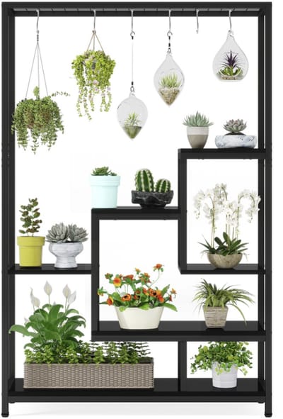 MAZAZU Moderne Plantenstandaard - Decoratief Plantenrek - Zwart - Metaal - 100x30x180