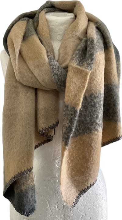 Sjaal - Dikke Kwaliteit - Geblokt - Khaki - 220 x 50 cm (969613#)