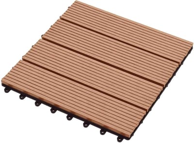 Terrastegel 11-delig teak 30 x 30 cm WPC terrastegels voor buiten, tegels voor vloerbedekking, veranda, zwembad, balkon, achtertuin, spa -C