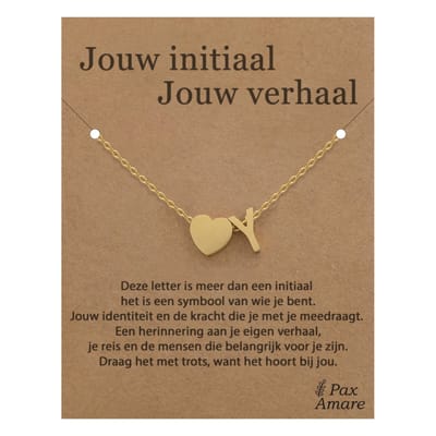 Letter Y ketting op Cadeau Kaartje - Jouw initiaal, jouw verhaal - 45cm Goudkleurig Stainless Steel - Initiaal & Hartje Hanger - Pax Amare