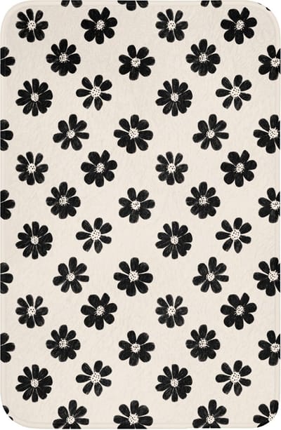WC mat 40x60 cm - Antislip - Grafisch - Madeliefjes - Zwart - Beige - Toiletmat - Vloermat - Douchemat - Toilet tapijt - Toiletmatten
