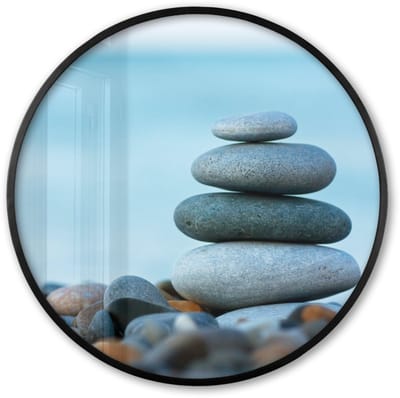Poster in lijst Rond - Fotolijst 60x60 cm - Posters - Stenen - Landschap - Zee - Zen - Ronde posterlijst zwart - Decoratie - Wanddecoratie woonkamer - Muurdecoratie slaapkamer