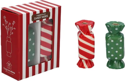 Cozy Creations Cadeauset / giftset kaarsenhouders candy 2 stuks groen/rood 4.5x11.5cm