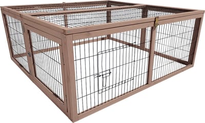 Duvo+ woodland konijnenhok jumper forest s - 120x120x48cm taupe + gratis 100ml drinkfles