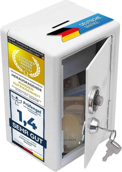 Mini Spaarpot Kluis - Geldkistje Cijferslot - Veilig Geld Bewaren - Metaal met Code - 18.5 cm Hoog - Wit