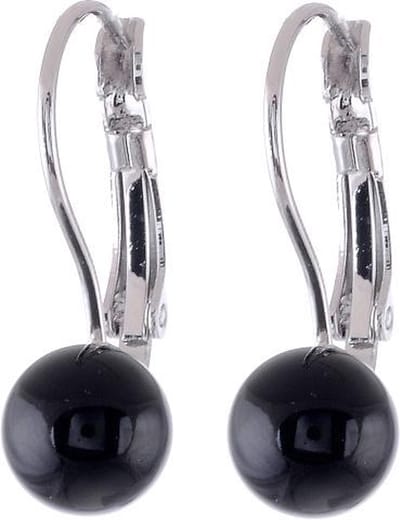 Behave - Zilverkleurige parel oorstekers zwart 8mm - moderne avondstijl