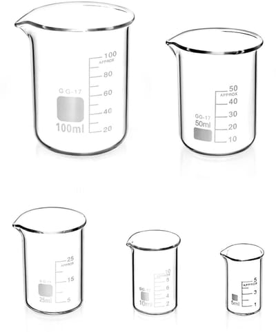 longziming - Set Van 5 - Glazen Maatbekers - 5ml 10ml 25ml 50ml 100ml Gegradueerde Bekers Voor Laboratorium En Keuken Gebruik