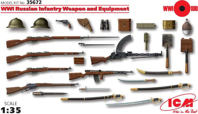 ICM Modelbouwpakket Militaire voertuigen - 35672 WWI Russian Infantry Weapon and Equipment Plastic - 1:35 - Modelbouw
