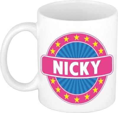 Bellatio Decorations - Nicky voornaam - koffiemok - beker - wit/roze - 300 ml - Cadeau - Dames - Collega - Moederdag - Verjaardag