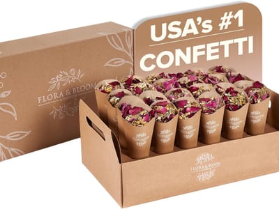 SnelShoppen - Biologisch Afbreekbare Confetti Kit met Drogen Bloemblaadjes | 3 Liter | Voor Bruiloften | Inclusief 24 Voorgebouwde Cones en Tray | Jas