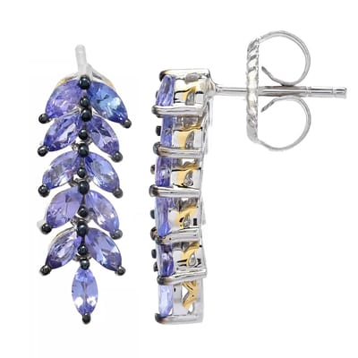 Cavill - Zilveren Oorbellen - 925 Sterling Zilver met Palladium - 22 Marquise Tanzanieten 1 723 ct - Elegant Design - Blauw Accent - 20 mm