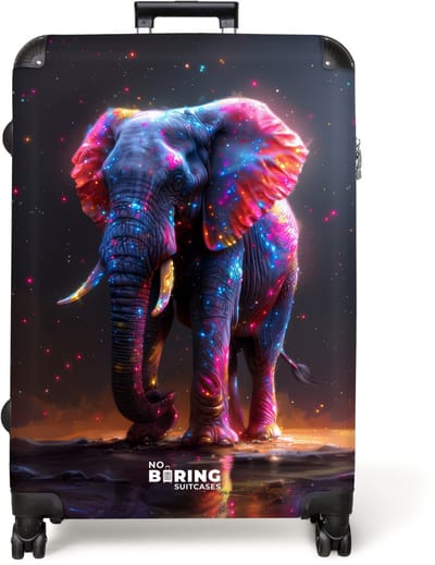 NoBoringSuitcases.com® - Koffer groot - Reiskoffer lichtgewicht - Olifant - Kosmisch - Magisch - Rolkoffer met 4 wielen - Grote trolley XL - 98 liter bagage