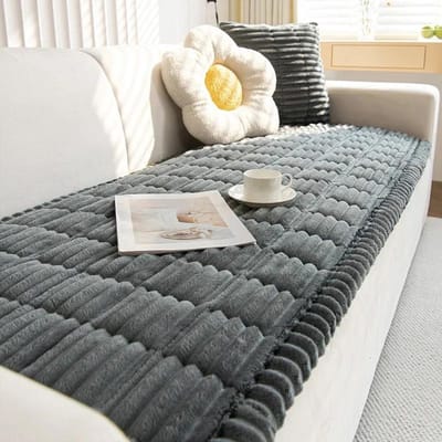 3D Streep Pluche Bankmat Effen Kleur Winter Dik Warm Bankovertrek Antislip Stofdicht Volledige Dekking Bank Handdoek 60x60cm 1pcs