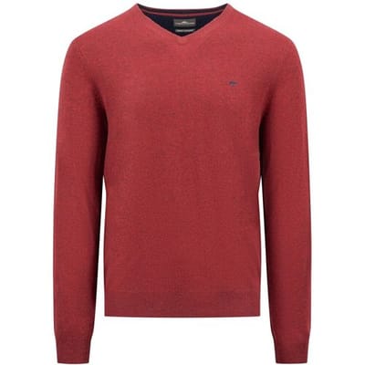 Fynch-Hatton Trui V-Neck Merino Cashmere Ruby Red / male