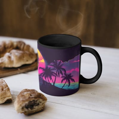 Magische Mok - Foto op Warmte Mokken - Koffiemok - Palmbomen - Hoofd - Metallic - Zonsondergang - Magic Mok - Beker - 350 ML - Theemok