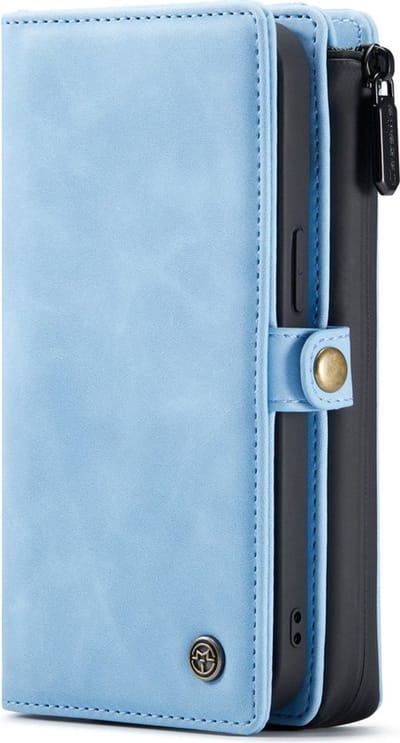 Casemania Hoesje Geschikt voor Apple iPhone 13 Mini Sky Blue - Luxe 2 in 1 Portemonnee Book Case met Extra Vakken