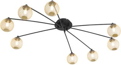 QAZQA athens - Moderne Plafondlamp - 8 lichts - L 1000 mm - Zwart Goud - Woonkamer | Slaapkamer | Keuken