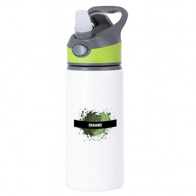 Hacebo® - groene verfvlek met eigen naam waterfles met rietje groen - Kunst - kunstenaars/kunstenaressen - verjaardag - mensen die houden van verven - kunst liefhebbers - cadeau - kado - geschenk - gift - water fles - 650ML