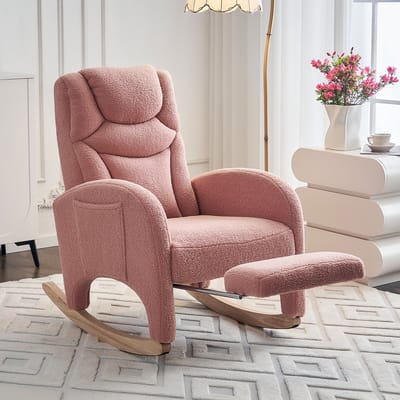 Sweiko Schommelstoel - Relaxfauteuil - Teddy - Met voetsteun - Roze