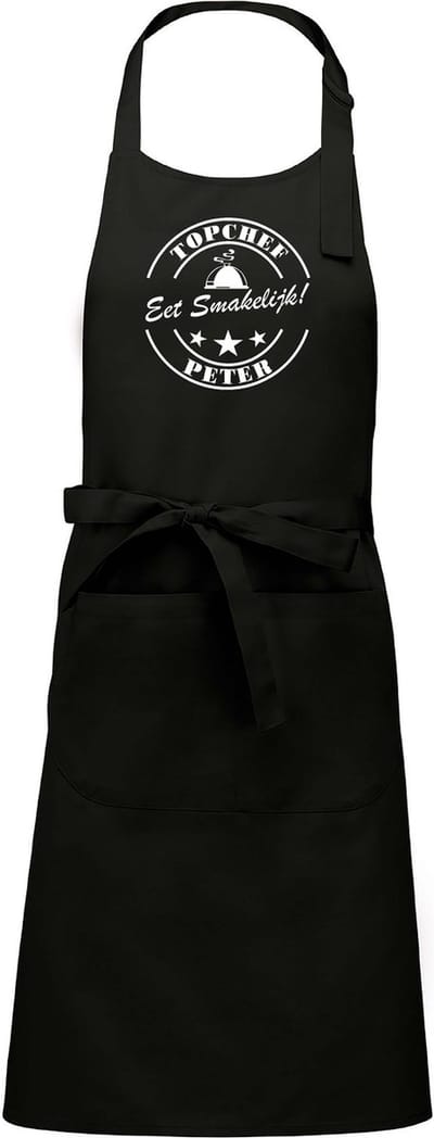 Mijncadeautje Exlusieve Schort - Top Chef - met je eigen naam - mooie en exclusieve keukenschort - zwart