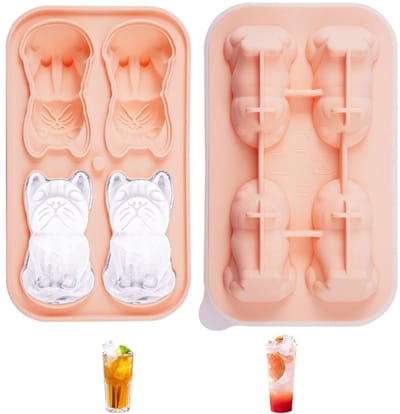 Dailygoods- IJsblokjesvorm 3D - IJsblokjeshouder met deksel - Herbruikbaar - Siliconen - Voor katten - 4 stuks