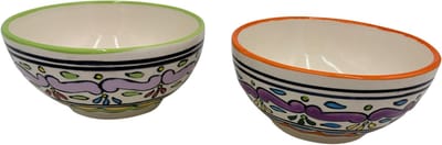 Dishes & Deco set van 2 schaaltjes - Jatte Nour Groen Oranje - Handbeschilderd Keramiek - ø 14 cm