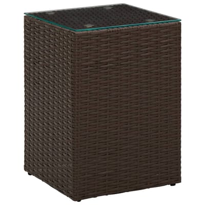 vidaXL - 3-delige - Bijzettafelset - met - glazen - blad - poly - rattan - bruin