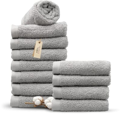 Miss Towels 50x100 Handdoeken Set 12 st. - 5 sterren Hotelkwaliteit - Badtextiel - Luxe Badhanddoeken - Zachte Badlakens - Licht Grijs - Made in Portugal
