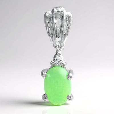 Cavill - Zilveren Hanger - 925 Sterling Zilver - Keizerlijk Ovaal Chrysopraas 0,35 ct & Witte Topaas 0,025 ct - Luxe Sieraden 15x5 mm