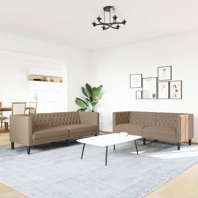vidaXL - 2-delige - Loungeset - Chesterfield-stijl - kunstleer - cappuccinokleur