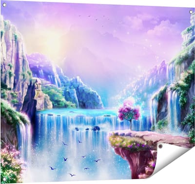 Gards Tuinposter Kleurrijke Sprookjes Waterval - Abstract - 100x80 cm - Tuindoek - Tuindecoratie - Wanddecoratie buiten - Tuinschilderij