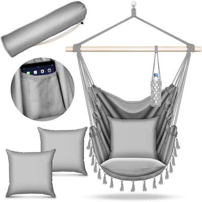 tillvex Hangstoel 150 kg met 2 kussen | Hangstoel voor binnen en buiten | Weerbestendig | Voor woon- en tuin