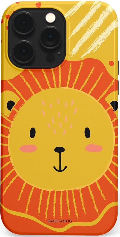 Casetastic hoesje geschikt voor Apple iPhone 14 Pro Max - MagSafe - Dubbellaagse bescherming - Vrolijke leeuw - Fashion Case - Goud Rood Oranje