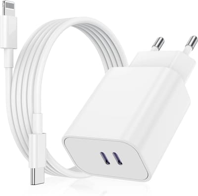 Lader geschikt voor iPhone 11 12 13 14 15 16 17 - Usb C naar Lightning Kabel 2 Meter Kunststof - Usb C Adapter 35w GaN - Usb C Oplader 2 Poorten - PPS Fast Charging - Power Delivery